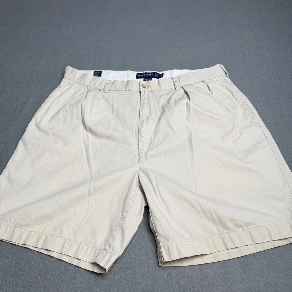 Polo Golf Ralph Lauren Mens 38 Classic Golf Short Beige Pleated Cotton Twill